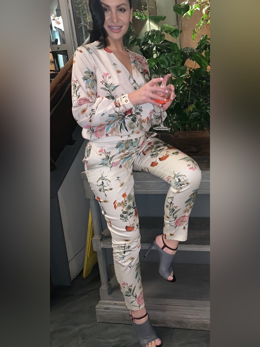 Floral Print Cream dressy jumpsuit